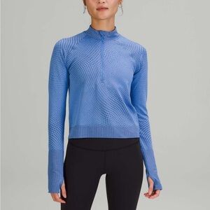 Lululemon Rest Less Cropped Half-Zip Grid Warp Blue Nile/Night Sea - Size 6